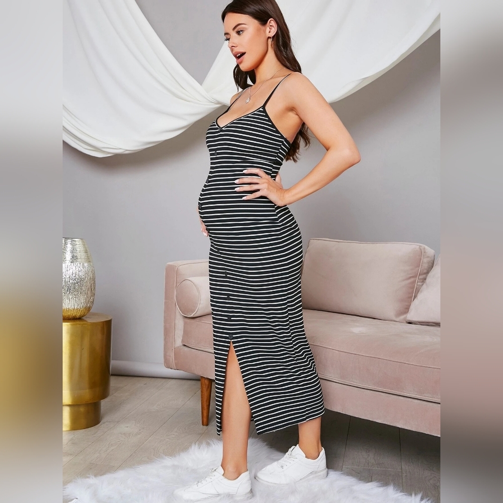 ✨2/$20✨SHEIN Black and White Striped Maternity Dress